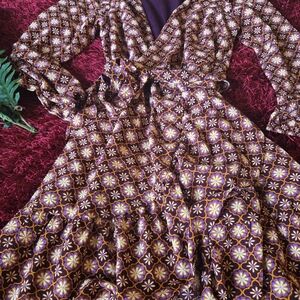 Draper James 70s Brown and Cream Long Sleeve Wrap Dress Dress